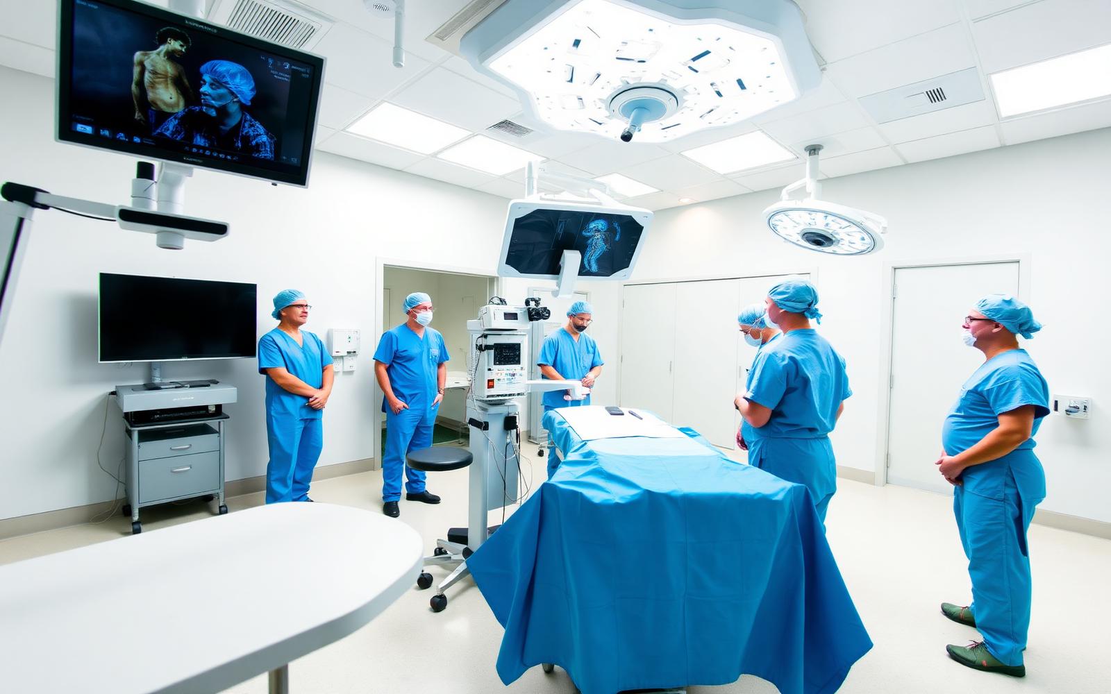 Surgical team in a modern operating room prepared for hip arthroscopy